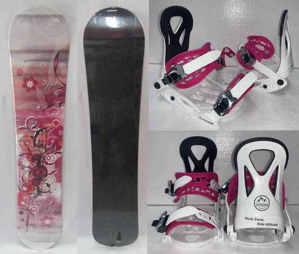 GIRLS 540 "ECHO" 130CM SNOWBOARD + ALTITUDE JR BINDINGS (WHITE/PINK) SIZES: 3-6
