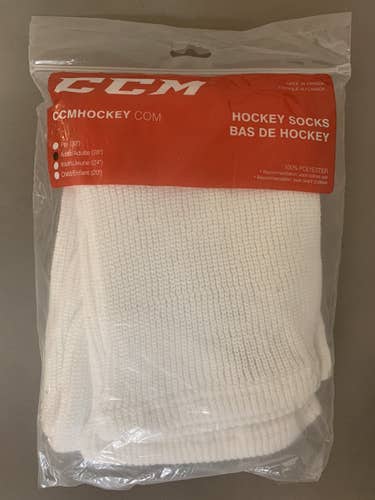 New CCM Knit Hockey Socks Senior M 28" White