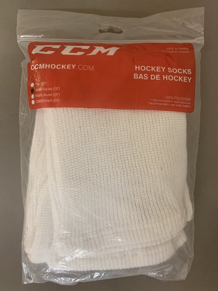 New CCM Knit Hockey Socks Senior M 28" White