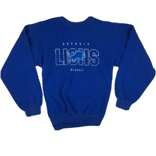 VTG 90s Detroit Lions NFL Football Fleece Pullover Crewneck by Riddell Sz L