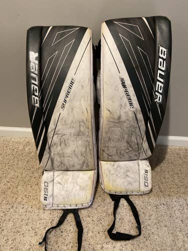 White Used 35" Large Bauer Supreme S190 Goalie Leg Pads