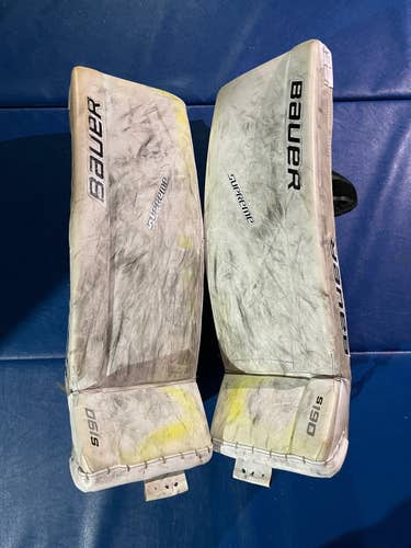 White Intermediate  Bauer  Supreme S190 Goalie Leg Pads