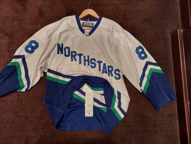 White with Green/Blue Accents Adult Used Size 52 CCM Cicero North Syracuse #8 Hockey Jersey