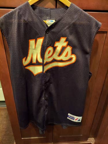 Black with Orange/White Accents Adult XL Mesh Majestic Mets #1 Sleeveless Baseball/Softball Jersey