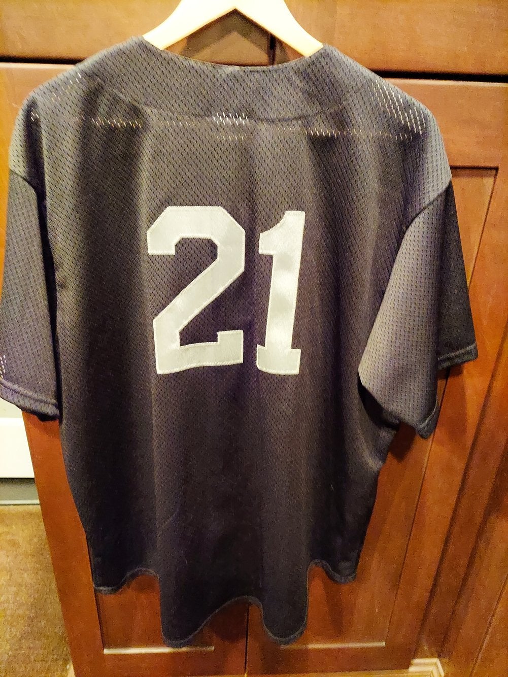 REDUCED — Black with Silver/Grey #21 Moody's Raters Adult Used XL Majestic  Baseball/Softball Jersey