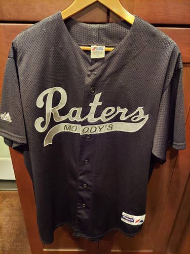 REDUCED — Black with Silver/Grey #21 Moody's Raters Adult Used XL Majestic Baseball/Softball Jersey