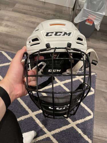 White Used Medium CCM Pro Stock Tacks 710 Helmet