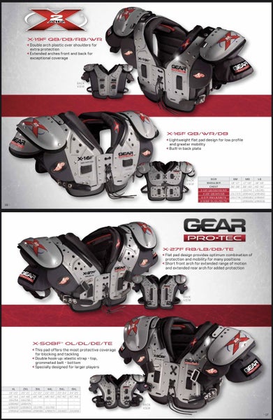 Gear Pro-Tec X2 Air Shoulder Pads X-27F RB LB DB TE - Medium