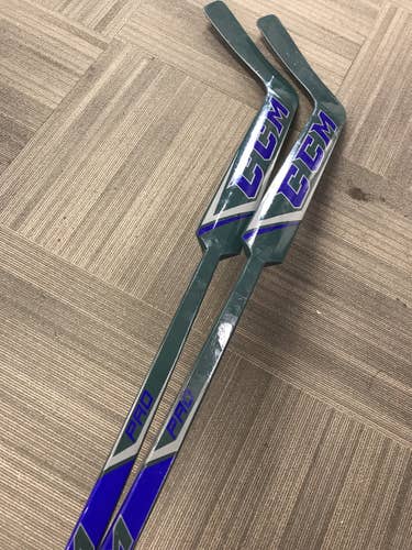 2 Custom Green/Blue CCM Premier Pro Goal Sticks