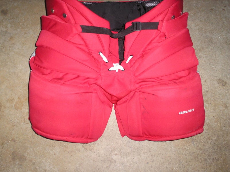 Red Senior Used XL Bauer Hockey Goalie Pants Pro Stock