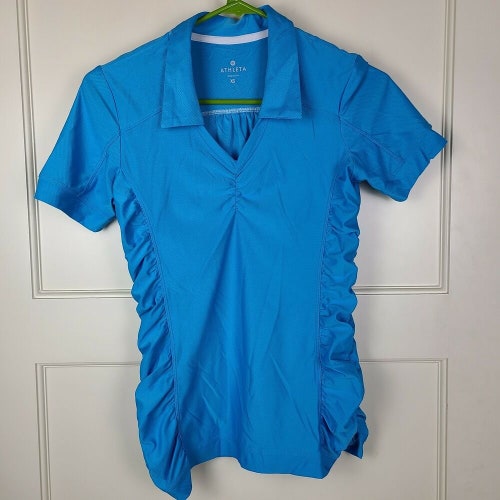 ATHLETA Polo Shirt Womens Short Sleeve Sport Athletic Athleisure Blue Size XS