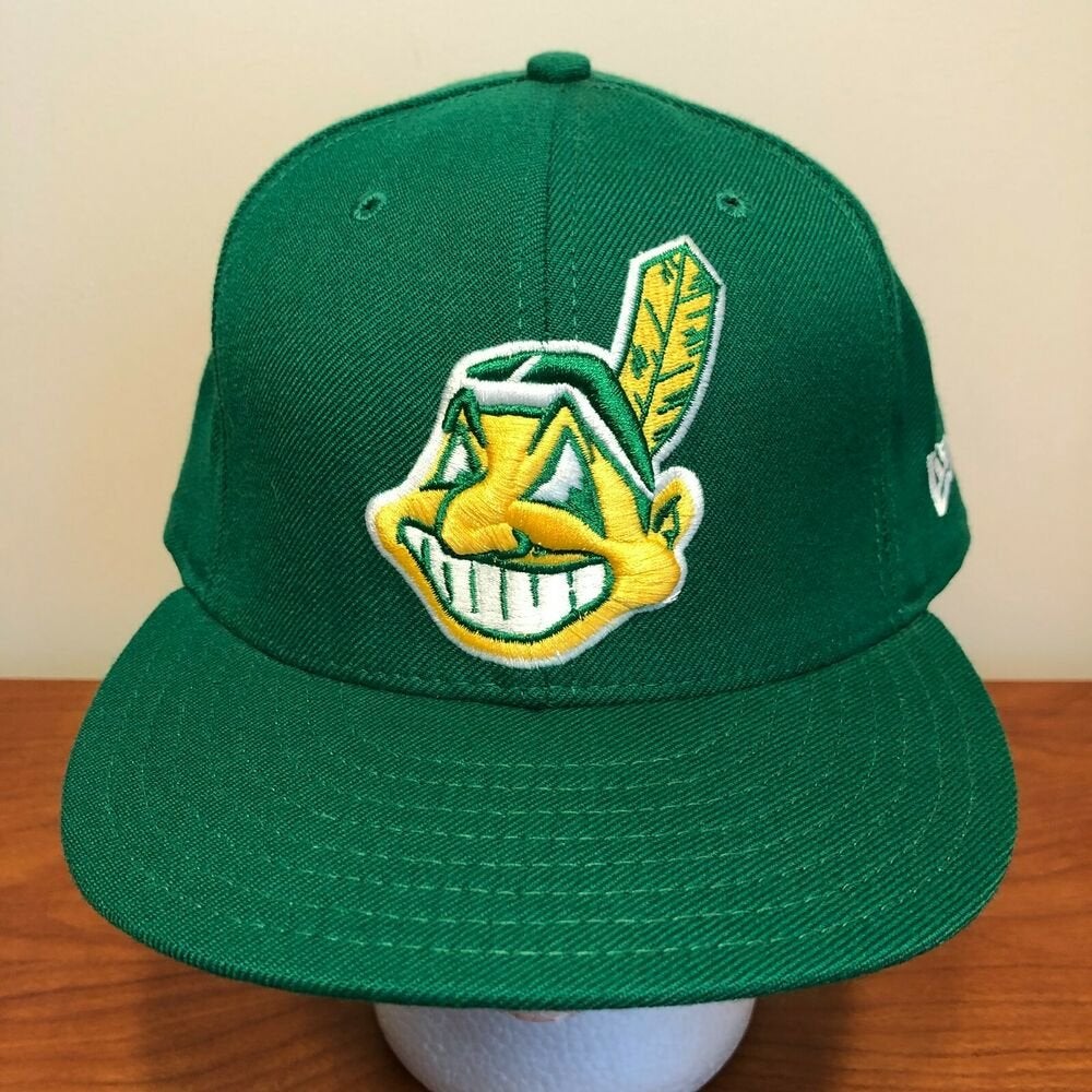 Cleveland Indians 1948-50 Chief Wahoo New Era 5950 Fitted Cap 7 3/4 Green  Under