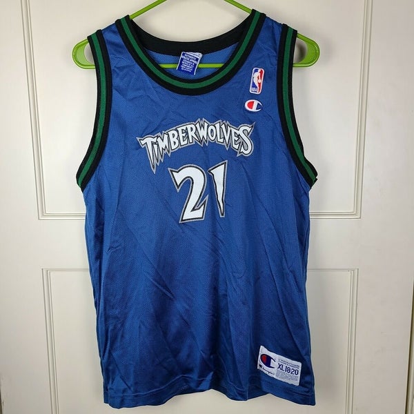 Vtg Kevin Garnett #21 Minnesota TImberwolves Champion NBA Jersey Kids XL 18-20