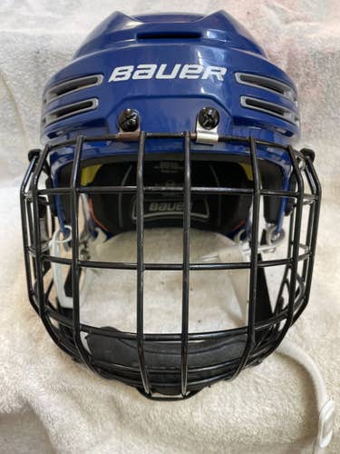 Blue Used Small Bauer Re-Akt 75 Helmet With Cage