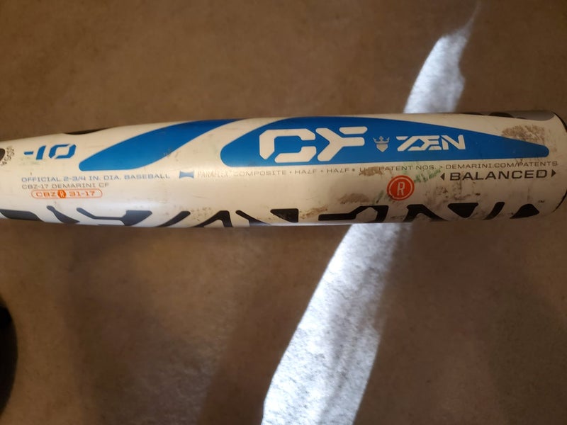 Used Kid Pitch (9YO-13YO) USSSA Certified 2017 DeMarini Composite CF Zen Bat (-10) 21 oz 31"