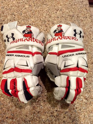 White Used Player's Under Armour Lacrosse Gloves 13"