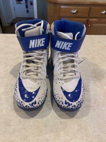 Blue and white Youth Used Nike Football Molded Cleats High Top