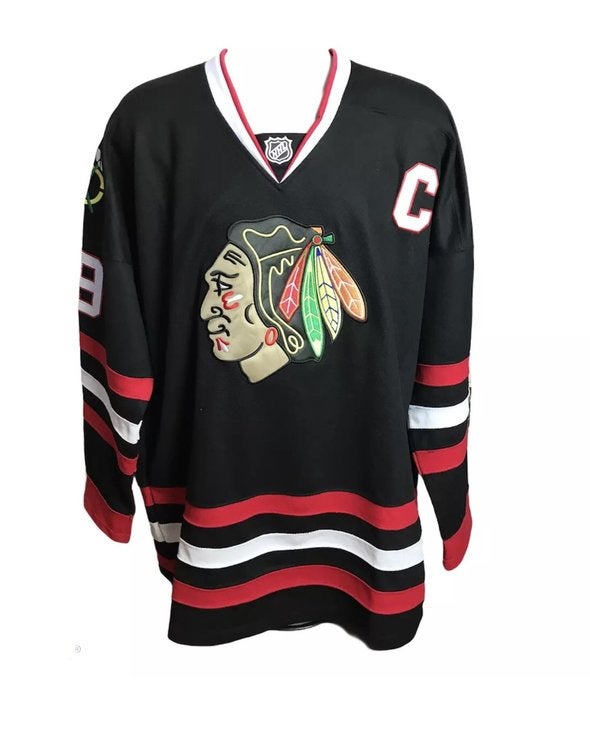 blackhawks jersey with fight strap