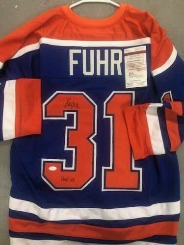 Grant Fuhr " HOF 2003 " Signed Oilers Jersey Autographed Sz XL JSA WITNESSED COA