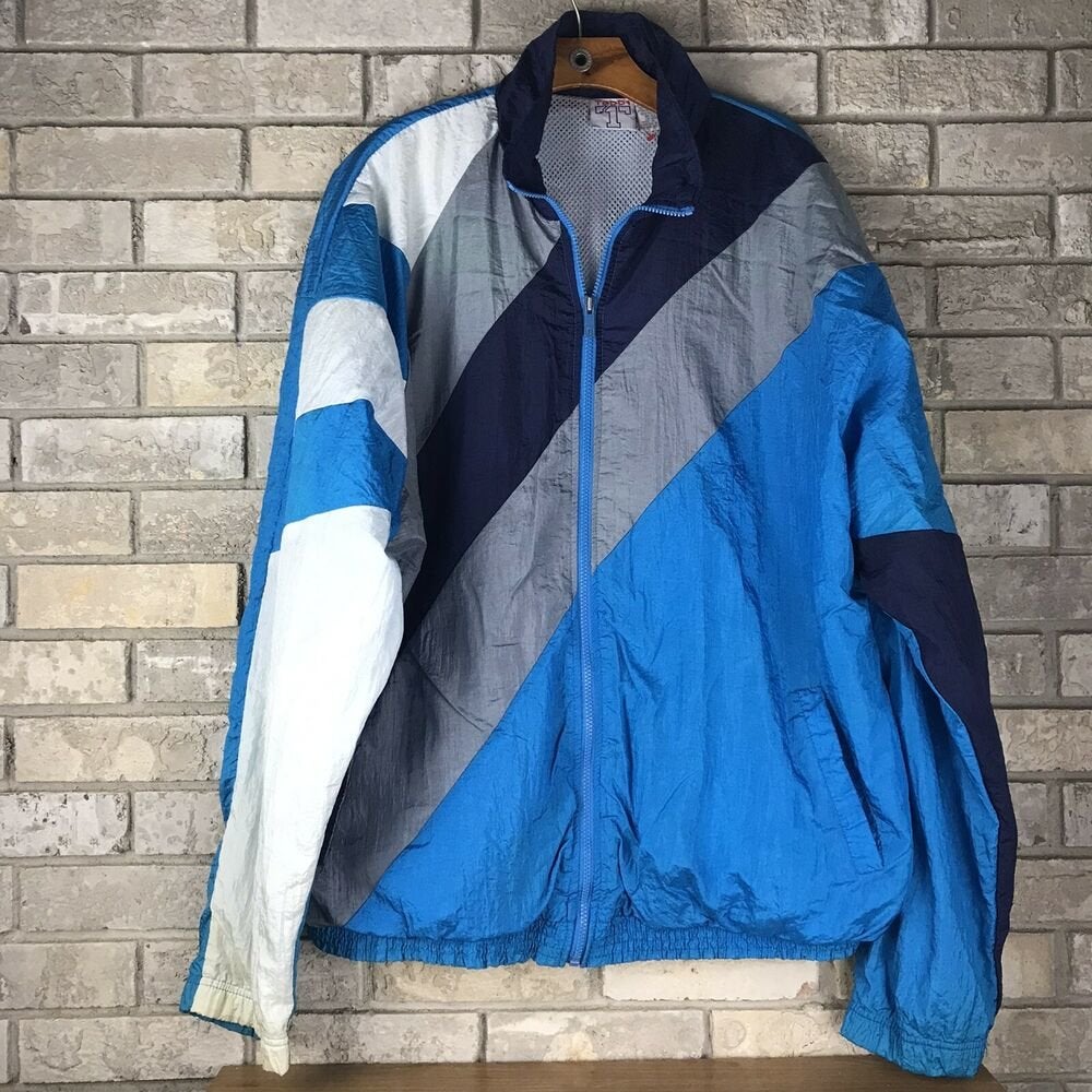 Vintage Todd 1 Lined Windbreaker Jacket Blue Colorblock Mens 2XLT 80s 90s Retro
