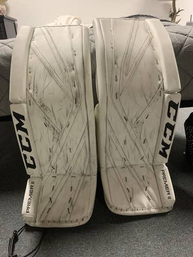 White Senior 34" CCM Premier II Pro Goalie Leg Pads