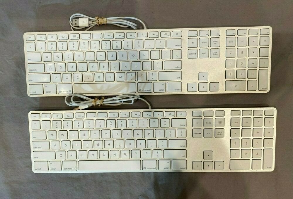 (2) Apple A1243 Aluminum USB Wired Slim Keyboards With Numeric Keypads GREAT