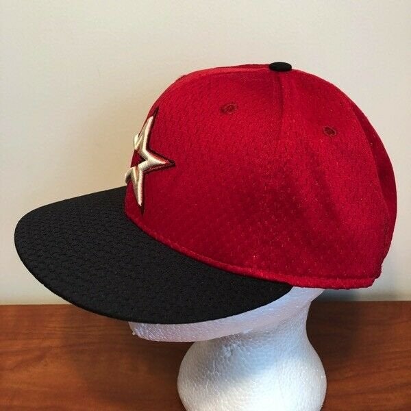 Houston Astros Hat Baseball Cap Fitted 7 1/2 New Era Vintage Red Mesh BP  MLB