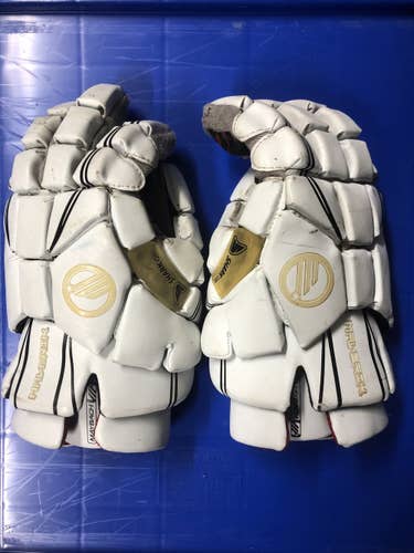 White Used Maverik 13" Maybach Deuce Lacrosse Gloves