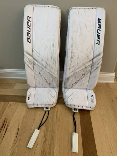 White Used Intermediate Large 32" Bauer Supreme S29 Goalie Leg Pads