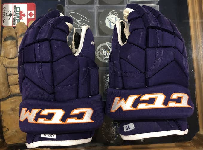 RARE Orlando Solar Bears ECHL Purple Senior Used CCM HG12 Gloves 14" Pro Stock