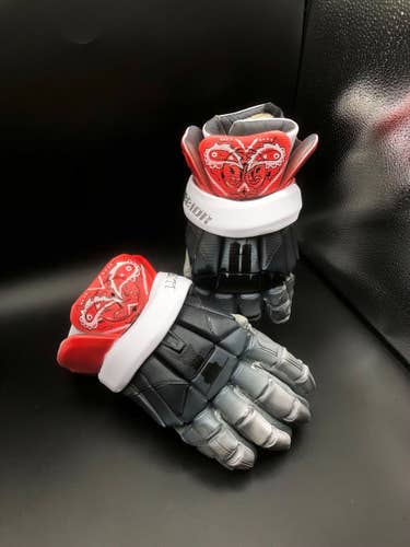 Custom Painted 9/11 Red Bandana NYC Skyline Warrior EVO QX Lacrosse Gloves