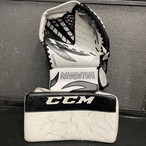 Junior Goalie Velocity Glove + Blocker Set • Black Silver White