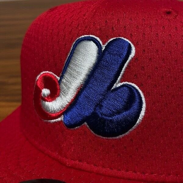 Vintage Montreal Expos Fitted Hat Cap Size 7 3/8 Large Red 