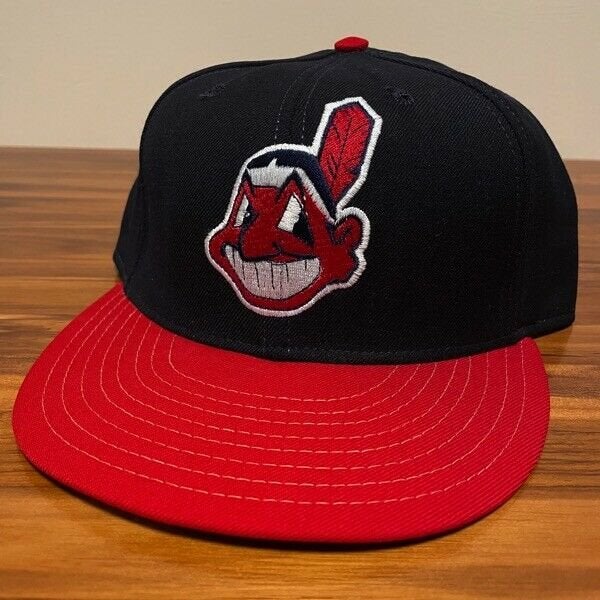 Cleveland Indians Hat Baseball Cap Fitted 7 1/2 Annco Vintage 80s MLB Blue Wahoo