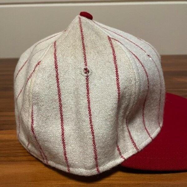 Cincinnati Reds 2003 Inaugural Season New Era 59FIFTY Fitted Hat (Pinstripe Brown Pinot Under BRIM) 7 1/8