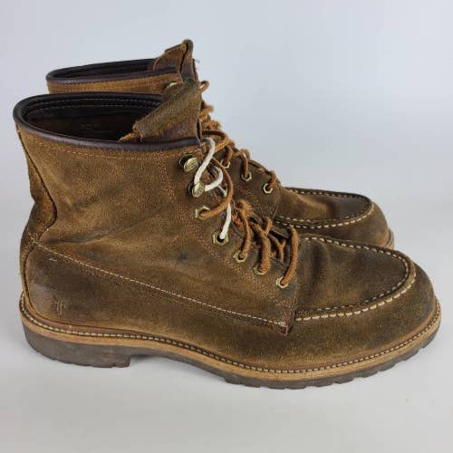 Frye Mens Dakota Boots Brown Leather Lace Up Moc Toe Ankle Stitching 12