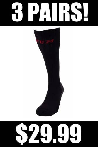 3 Pack New CCM Bamboo Knee High Hockey Skate Socks Adult Medium shoe size 5 - 7