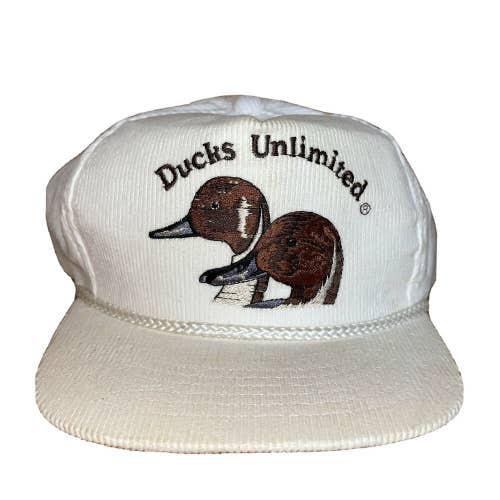 Vintage Corduroy Ducks Unlimited RARE Hat White Brown Snapback Trucker Cap