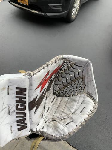 White/Brown/Red Used Regular  Custom Pro Stock Velocity VE8 Glove And blocker