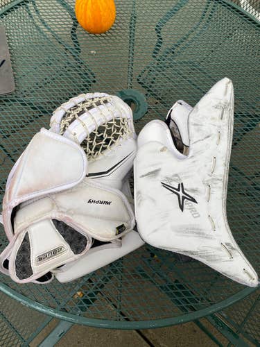 White Used Bauer Pro Stock Supreme 2S Pro Glove With 2X Pro Blocker