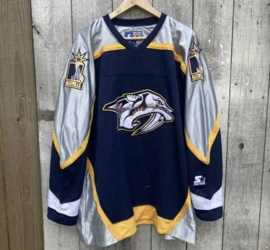 Nashville Predators Silver Jersey 90s Starter Large