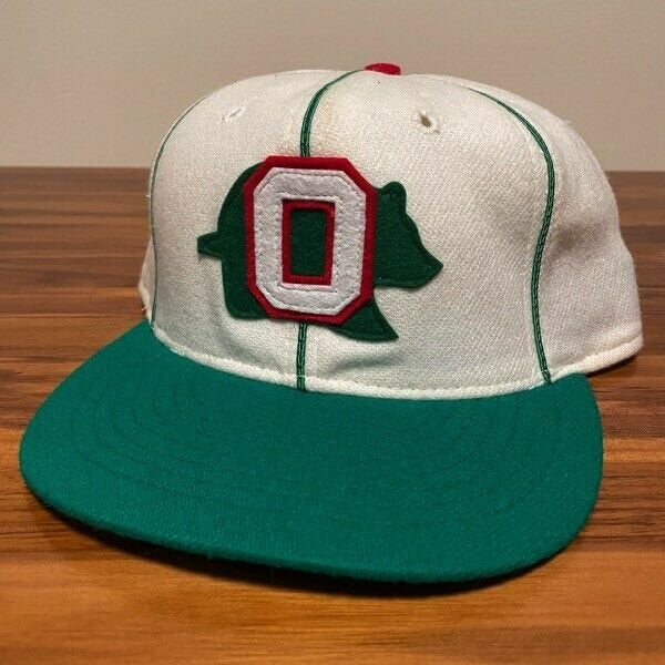 Oakland Oaks Hat Baseball Cap Fitted 7 1/2 Ebbet Field MLB Vintage Leather