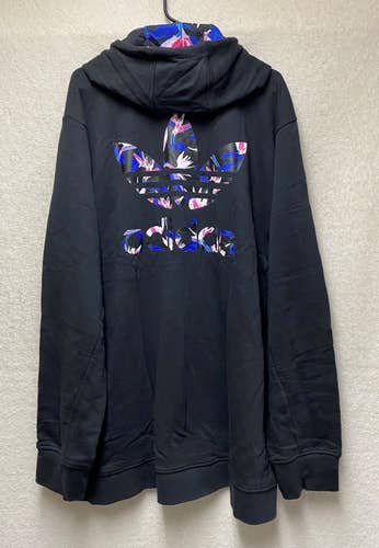 adidas Originals Men's Size 2XL Black Full Zip Graphic Floral Trefoil Hoodie New