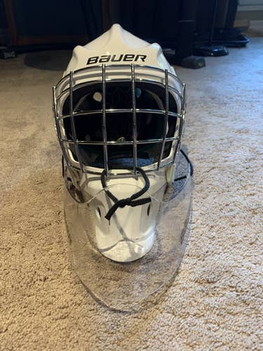 White SR Bauer NME 4 Goalie Mask+Dangler And Padded Mask Bag