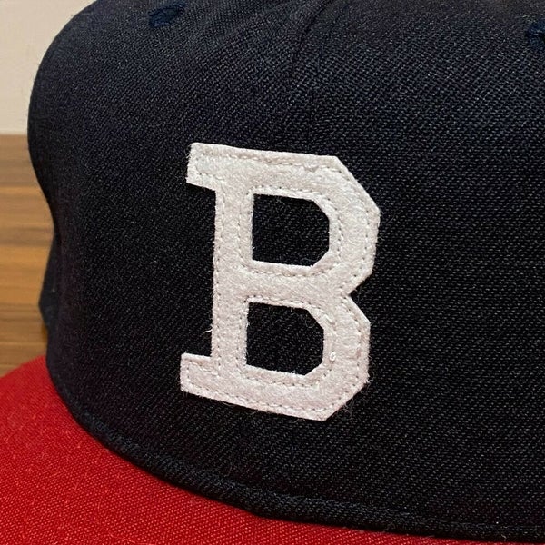 Boston Braves Hat Baseball Cap Fitted 7 1/2 Roman Vintage 80s Leather Blue  MLB