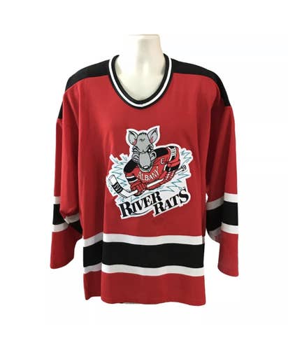 Vintage Albany River Rats Stitched AHL Minor Maska Air Knit Hockey Jersey Men XL