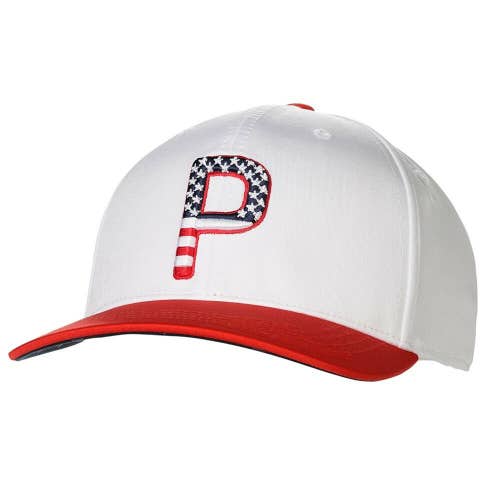 NEW Puma P110 Pars And Stripes Bright White/Red Snapback Golf Hat/Cap