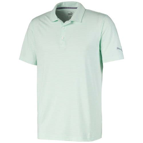 NEW Puma Caddie Stripe Mist Green Heather Golf Polo/Shirt Men's Medium (M)