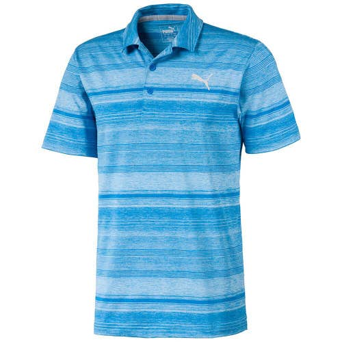 NEW Puma Variegated Stripe Ibiza Blue Heather Golf Polo/Shirt Men's Medium (M)