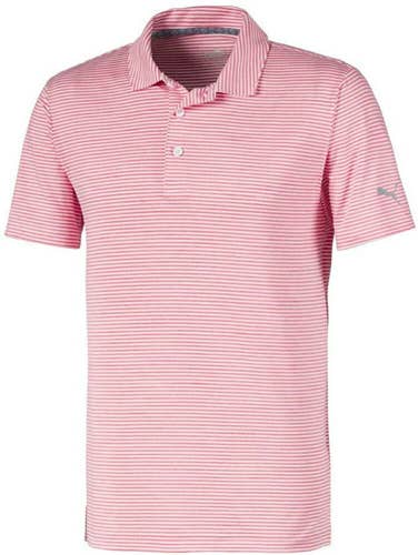 NEW Puma Caddie Stripe Polo Rapture Rose Heather Golf Polo/Shirt Mens Large (L)